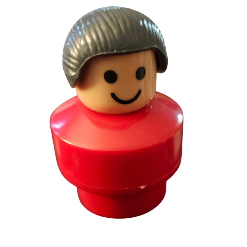 Vintage Fisher Price Little People Red Mom Woman Figure Black Hair Bun Toy
